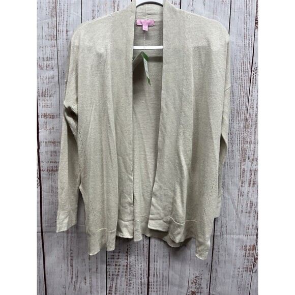 LILLY PULITZER Cardigan Sweater XS Beach Metallic Melly L/S Open Beige Gilver - Picture 1 of 10